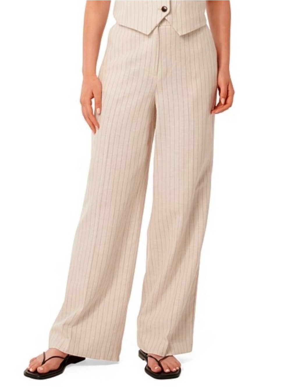 House of Harlow 1960 Cream Pinstripe high rise Wide-Leg Trousers size 2 academia